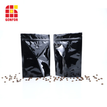 Bolsas de café Ziplock de aluminio negro de 16 oz con válvula